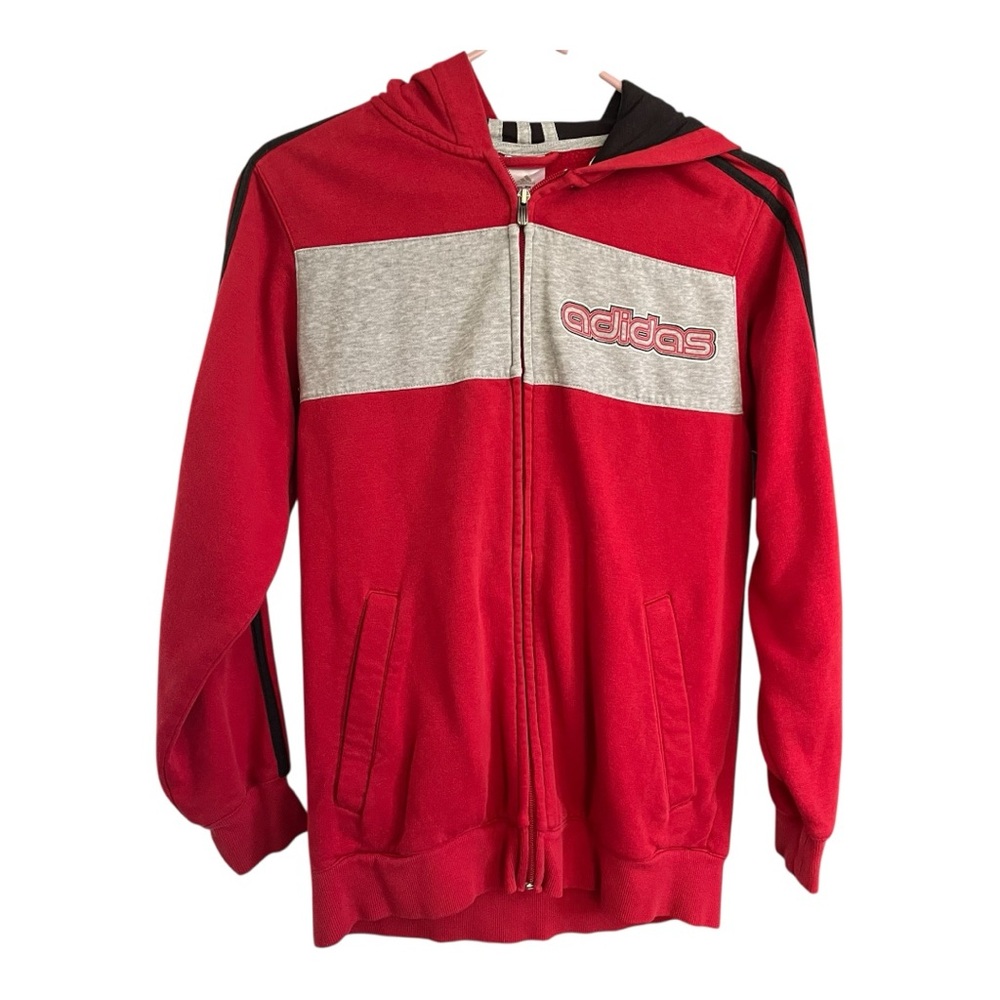 Adidas Red and Gray Zip-Up Hoodie